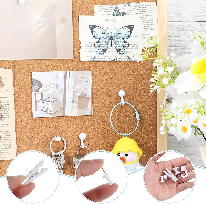BESARME 200 Pieces Push Pins Set, 5 Types White Thumb Tacks Cute Decorative - Image 4