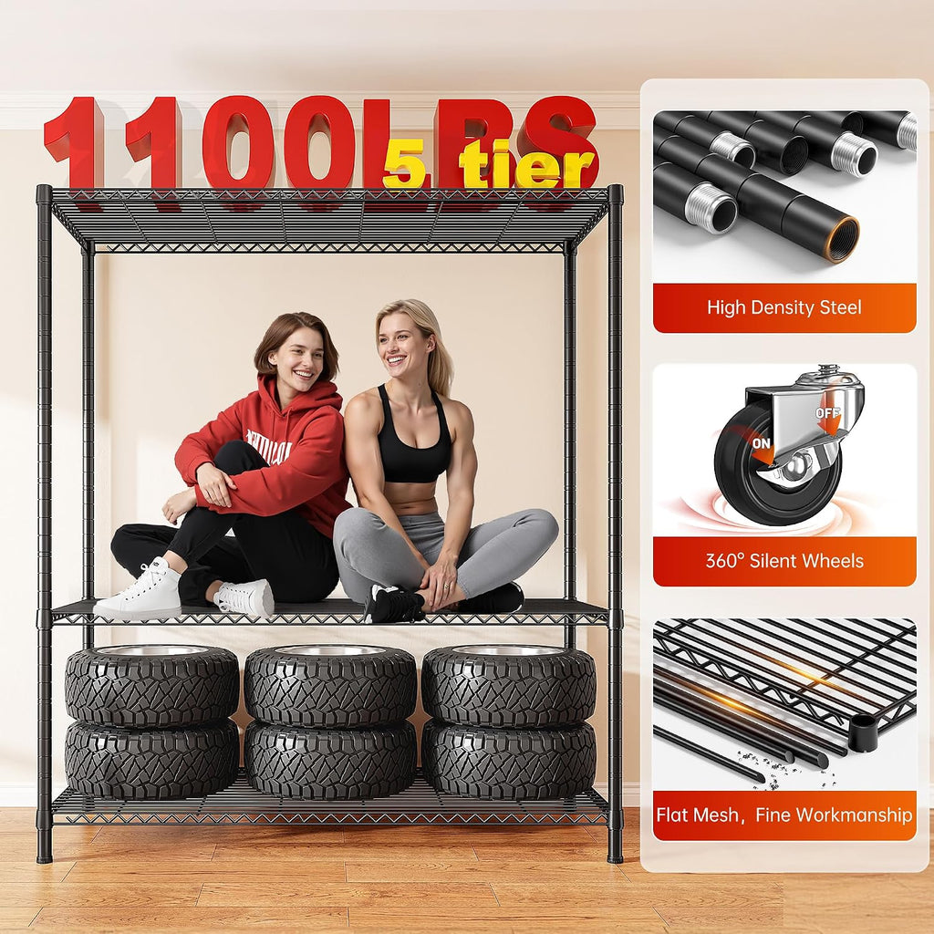 reibii 45"w 5-tier storage shelves with cover & showing dimensions