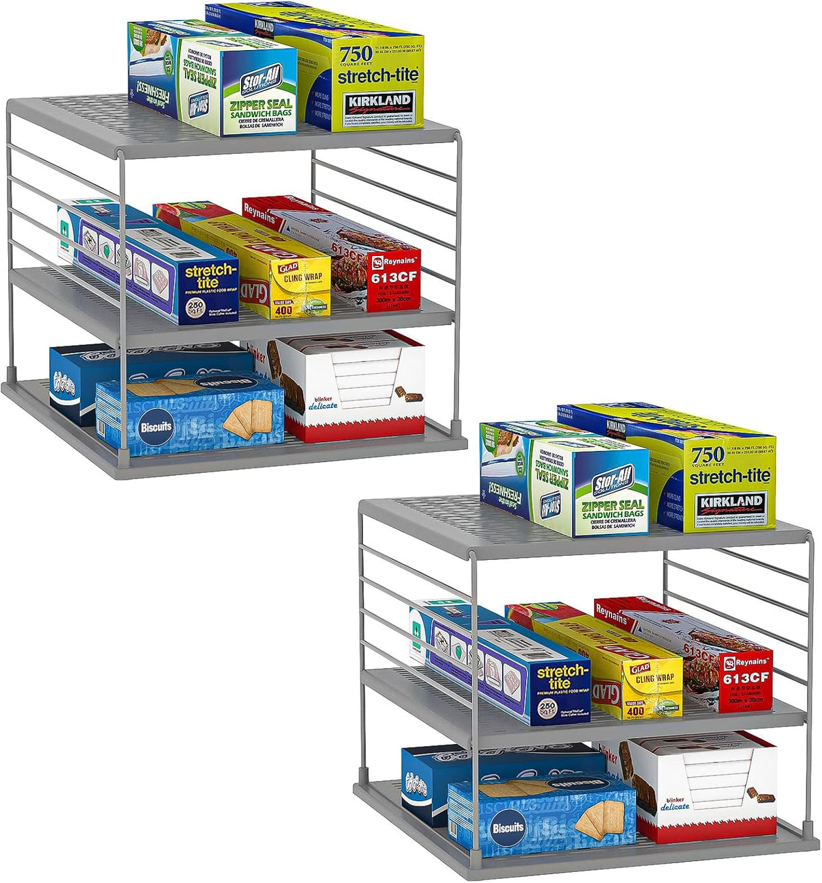 2 PACK Cabinet Organizer- Divided Compartment Holder for Foil and Plastic Wra...