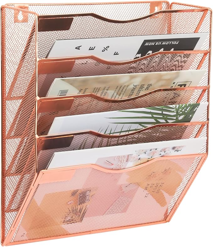 EASEPRES 5 Pocket Mesh Hanging Wall File Organizer, Wall Mounted Mail Paper by EASEPRES
