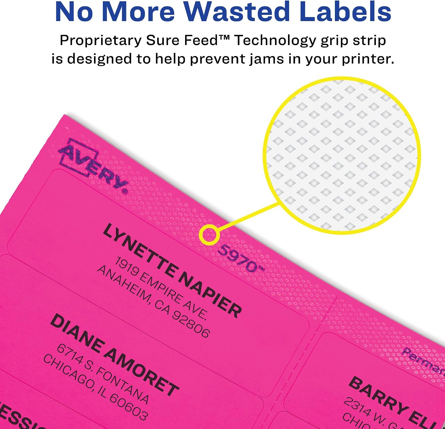 Avery Printable Address Labels, Sure Feed Technology, 1" x 2-5/8", Neon Yellow, Laser & Inkjet Compatible, 750 Blank Labels, Great for Branding, Mailing, Organizing, and More (5972), (Pack of 5)