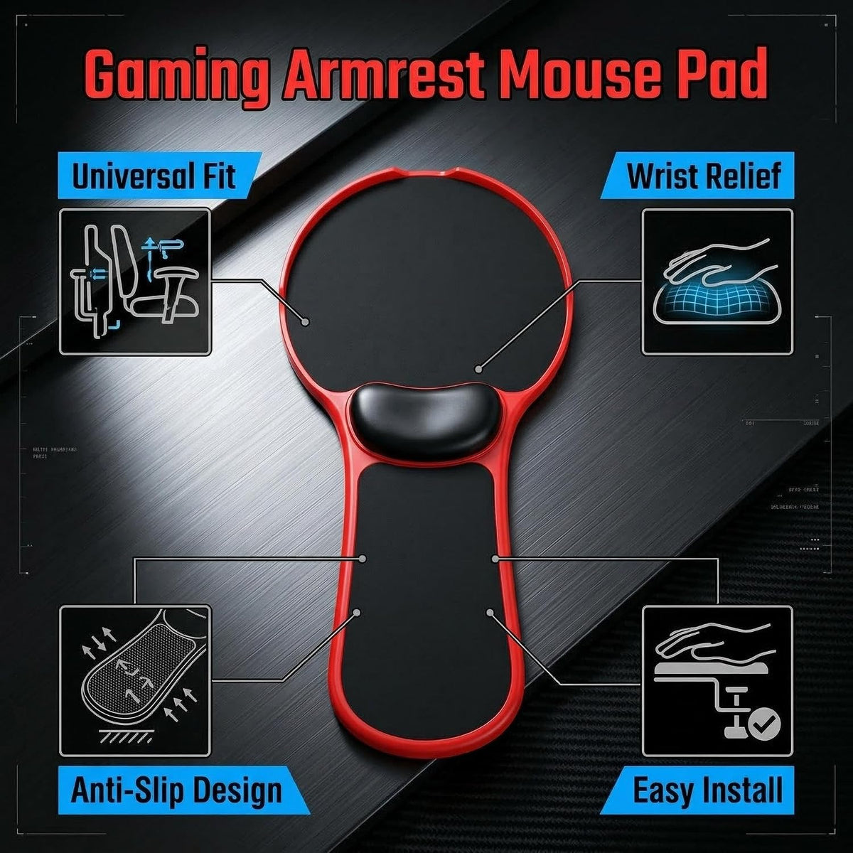 Ergonomic Adjustable Chair Arm Rest Mouse Pad with Wrist Cushion,Mouse Extens...