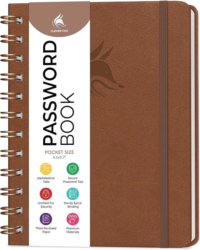 Clever Fox Password Book Spiral – Mini Internet Address & Password Organizer by CleverFox