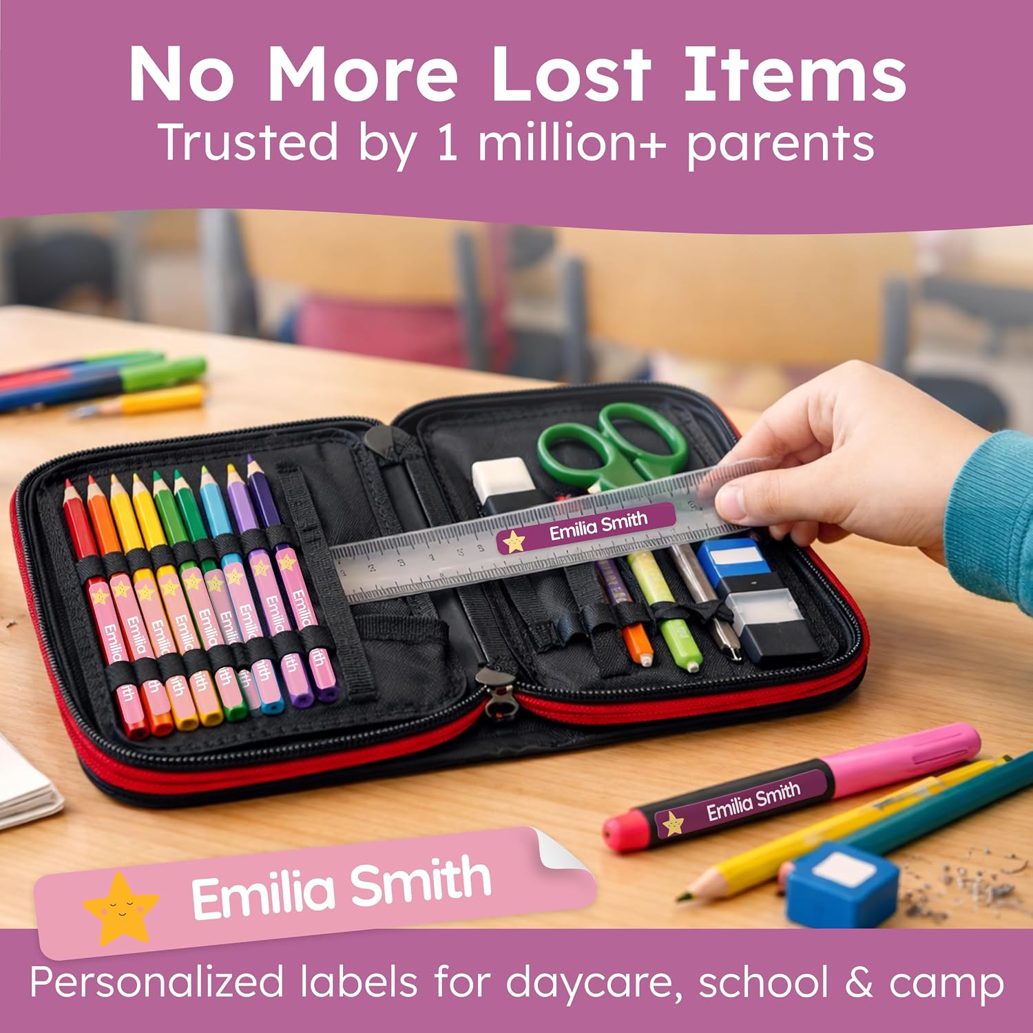 Personalized Kids Name Labels for Pencils Pink [75pcs] - Waterproof Name Stickers for School & Daycare - Pencil Custom Name Stickers - Children Name Stick On Labels for Pens (2.0”x0.3”)
