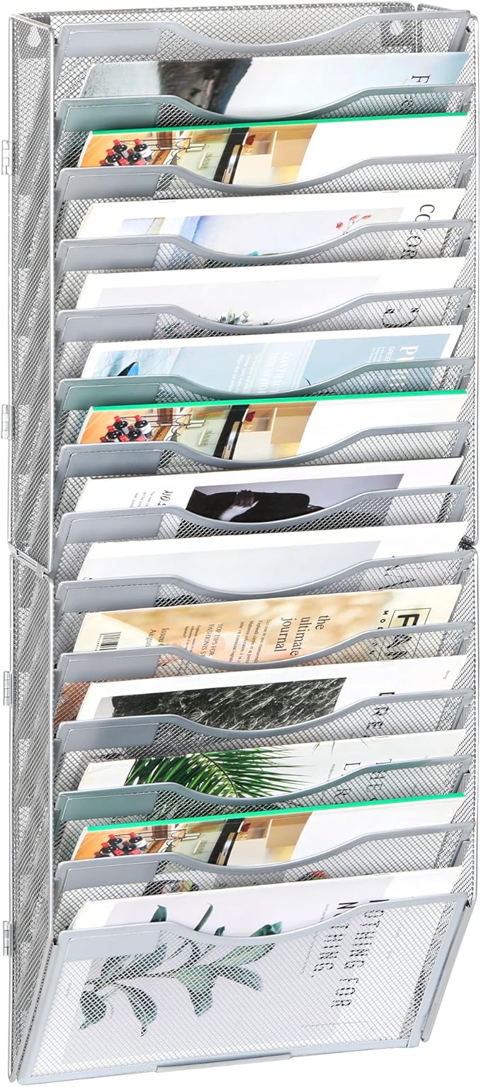 EasyPAG Wall File Organizer for Office 14 Pocket Mesh Wall Mounted Paper by EasyPAG