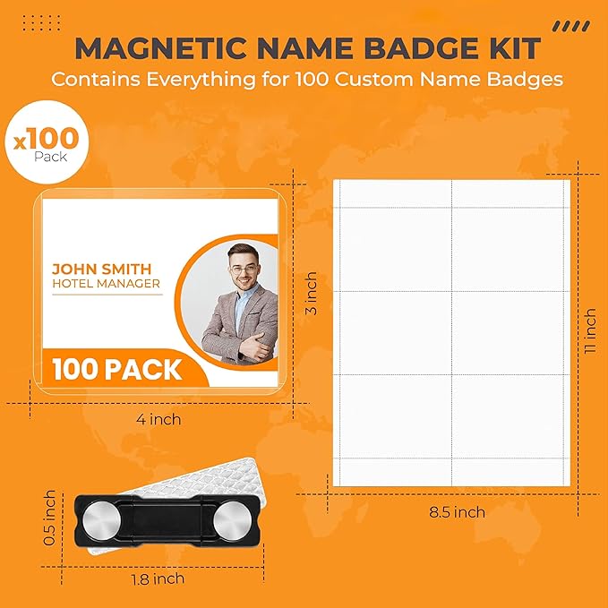 100 Pack of 4x3 Magnetic Name Badge Holders Customizable Magnetic Name Tags - Image 3