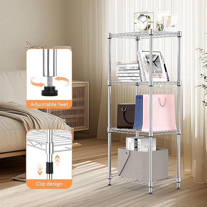 M MZG 4 Tiers Shelf Metal Storage Shelves Wire Rack Closet Organizers - Image 5