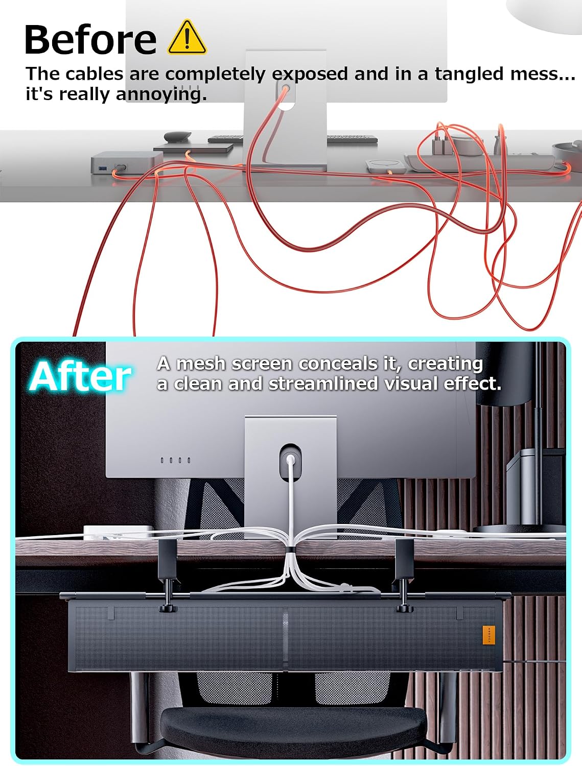 Under Desk Cable Management Tray, Mesh Fabric - Excellent Heat Dissipation