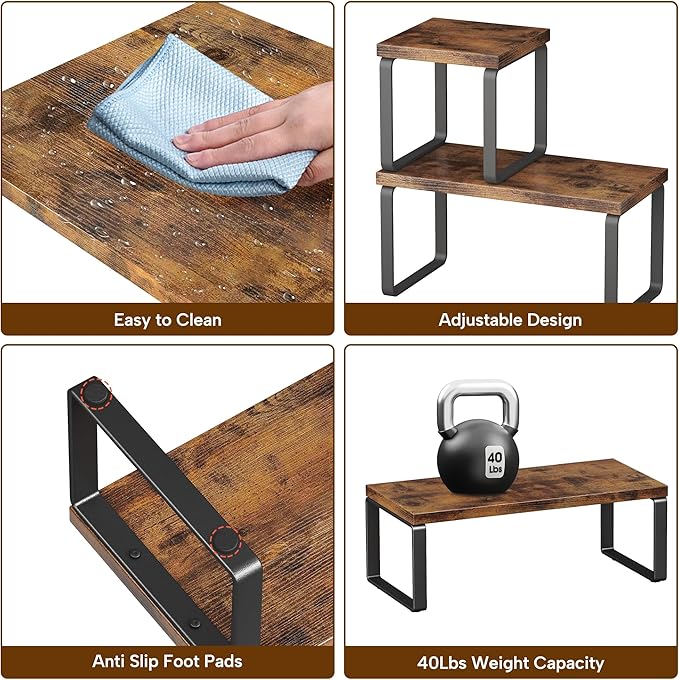 Homeiju Wooden Desktop Organizer Shelf, 2-Tier Adjustable Freestanding - Image 7