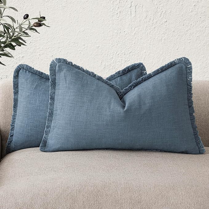 Foindtower Set of 2 Decorative Linen Fringe Lumbar Throw Pillow Covers Boho by Foindtower