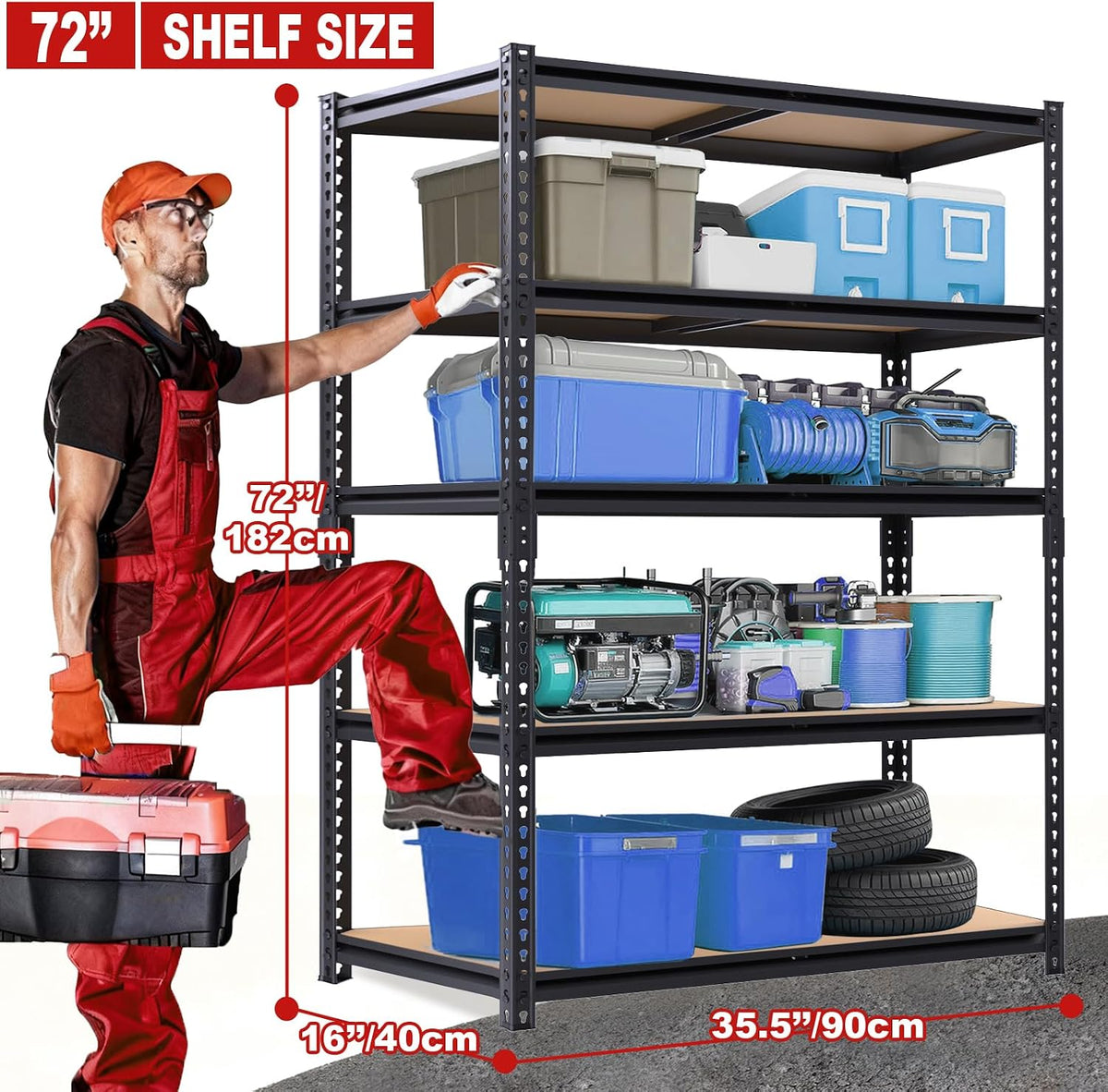 storage shelves heavy duty, garage shelving units, 2400lbs, close-up detail