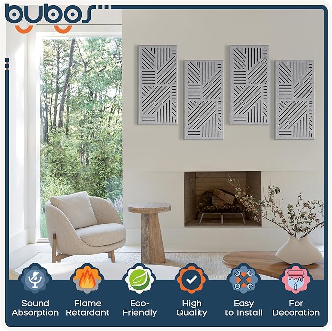 BUBOS 4 Pack Thickened Acoustic Panels, 23.6''x11.8'' Self-Adhesive Sound - Image 3