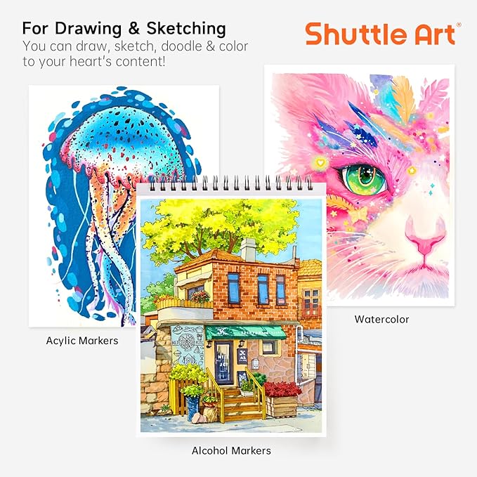 Shuttle Art Marker Pad, 12”x9” Portable Sketchbook, 70 Sheets Marker Drawing - Image 7