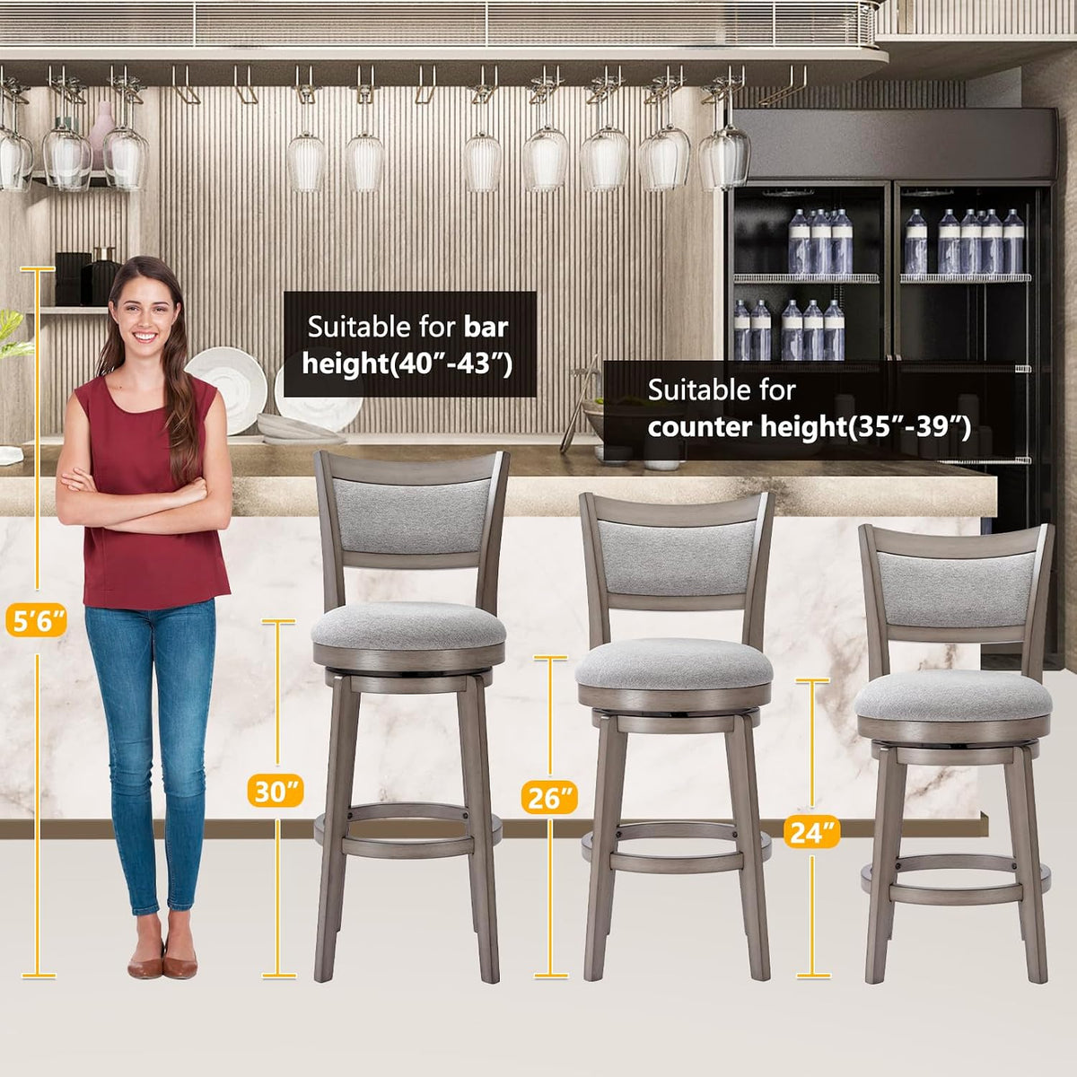 PrimeZone Swivel Bar Stools Set of 6, 30" Bar Height Barstools