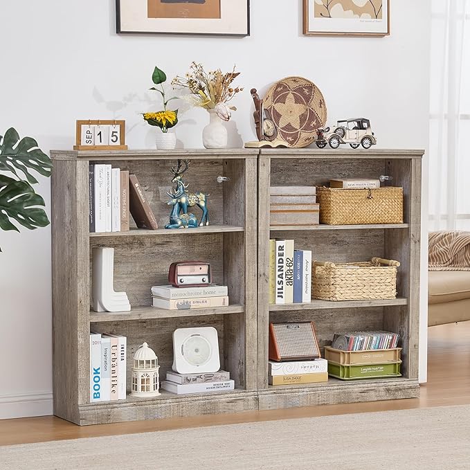 RWYHG 43" Grey Tall Bookshelf, 3-Tier Thick Wooden Book Shelf - Image 7
