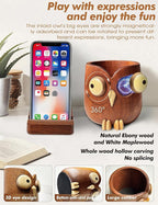 WODTILIFE Cute Owl Pen Holder for desk and walnut Phone Stand, Fun ebony pencil - Image 6