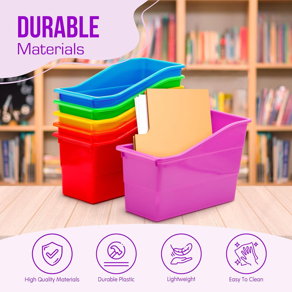 4E's Novelty 6 Durable Book and Binder Holder, Files Book Bins for Classr...