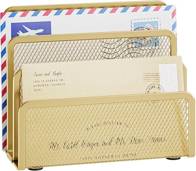 Marbrasse Mail Organizer for Desk, 3-Slot Mesh Metal Mail Holder countertop by Marbrasse