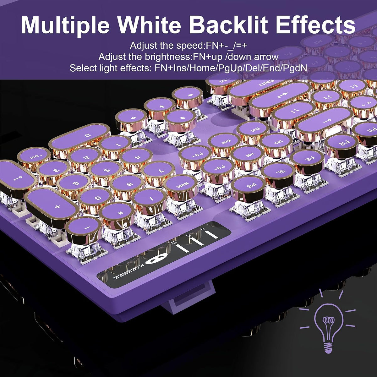 MageGee Typewriter Mechanical Gaming Keyboard, Retro Punk Purple Round Keycap...