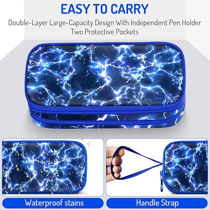 Fitvc Large Pencil Case for Boys, Lightning Boys Pencil Pouch for Kids Teens - Image 3