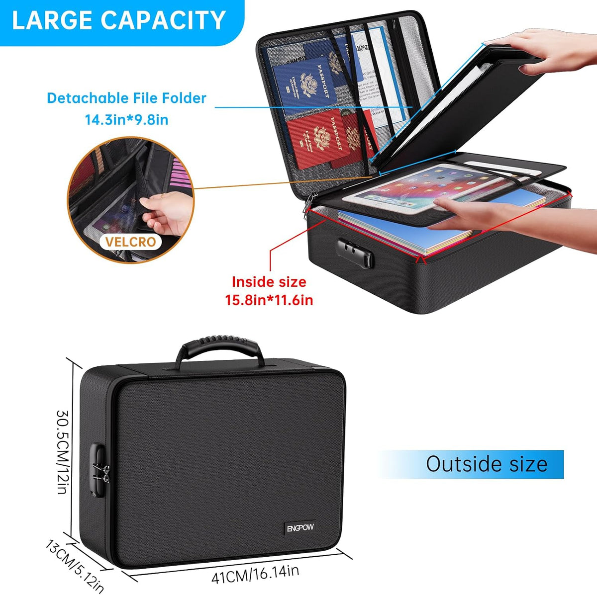 ENGPOW Fireproof Document Box with Lock,5200℉ Multi-Layer File Organizer