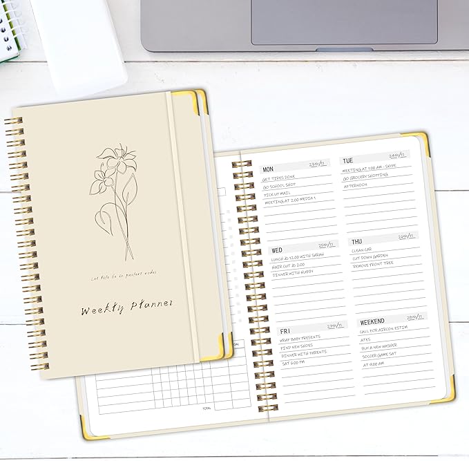 Undated Weekly Planner with Metal Corner Hardcover Notebook, A5 Size Journal - Image 7