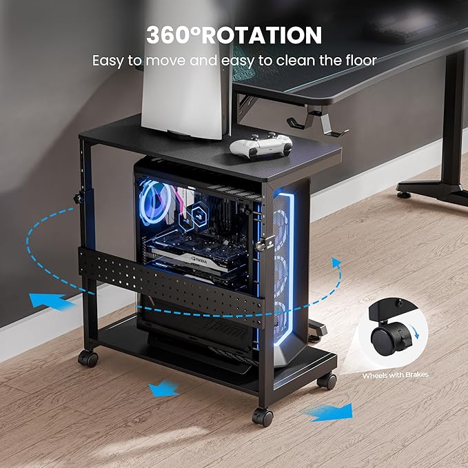 EUREKA ERGONOMIC PC Stand Computer Cart, Height Adjustable Tower Stand 2-Tier - Image 9