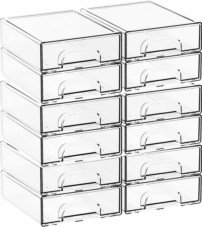 Yieach 12 Pack Clear Stackable Storage Drawers,2.2'' Acrylic Drawer Organizers for Countertop,Office Supply Organizer and Makeup Organizer,Small Plastic Drawers For Pen,Art Crafts Storage,Stationary