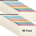 Reginary 80 Pack Canvas Zipper Makeup Bags Bulk Pencil Pouches Blank DIY Craft