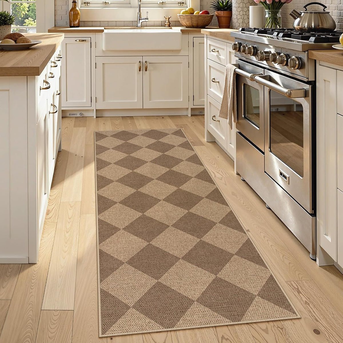 lahome checkered easy jute outdoor runner rug, 2x6 shown in use