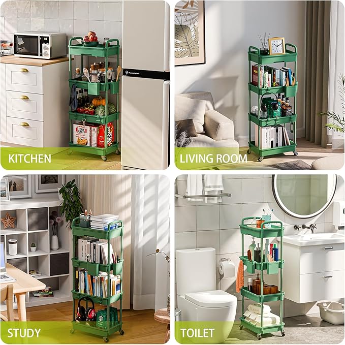 Sorgion 4 Tier Rolling Cart Organizer, Art Craft Diaper Bedside Snack Laundry - Image 6