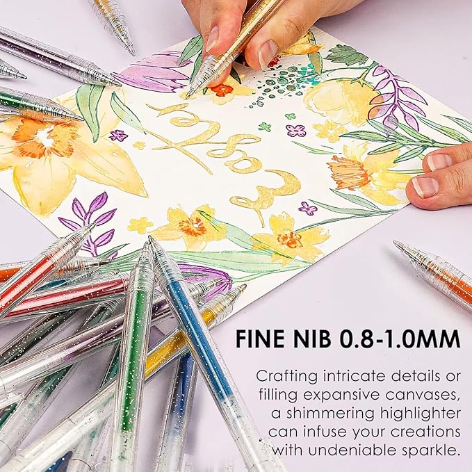 Grabie Glitter Gel Pens, 18 Colors Metallic Glitter Pens & Gel Ink Pens - Image 4