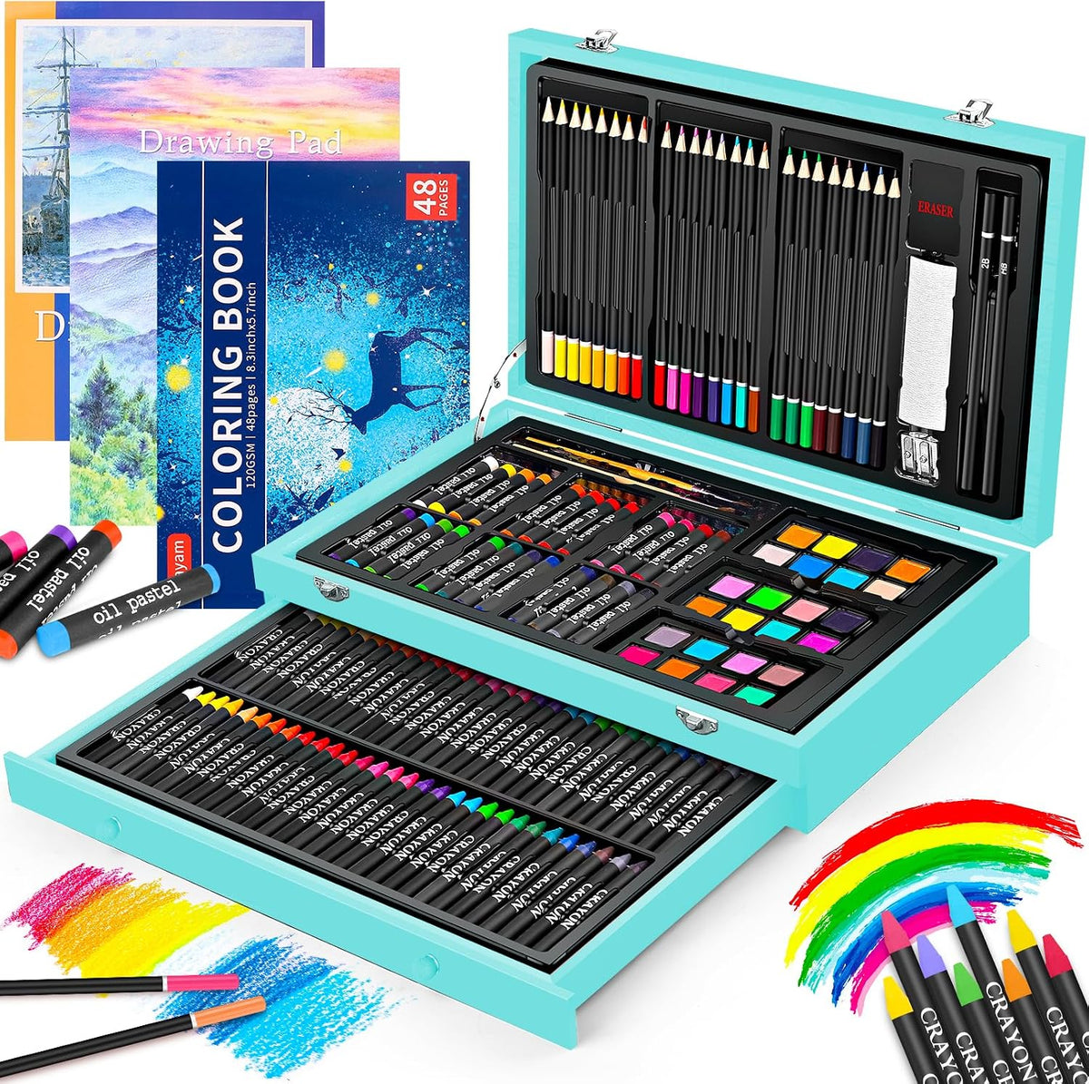 ibayam 150-pack deluxe art supplies with 1 coloring, main product view