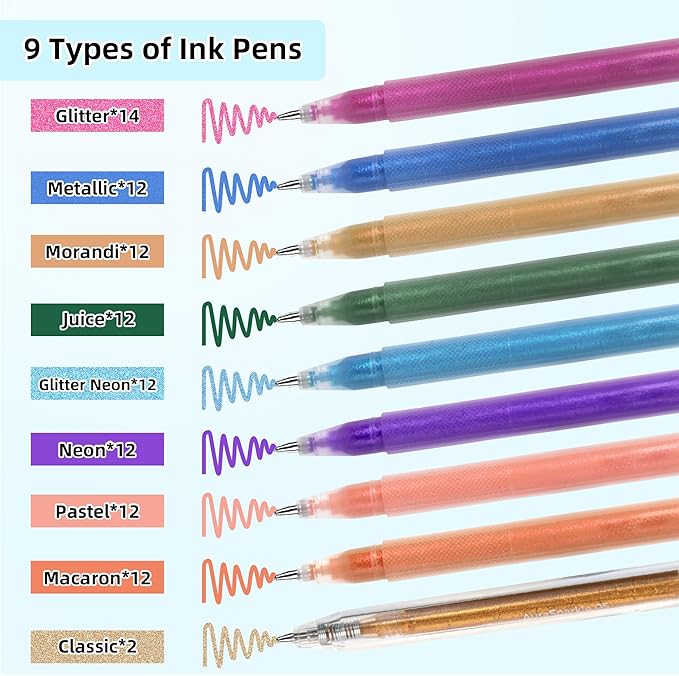 LIULIUCAI Gel Pens for Adult Coloring Book, 100 Colors Large Capacity Metallic - Image 2