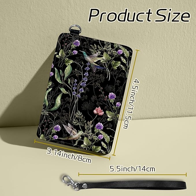 BWEGRHE Small Travel Wallets, Wild Flower Hummingbird Slim Minimalist Front - Image 2