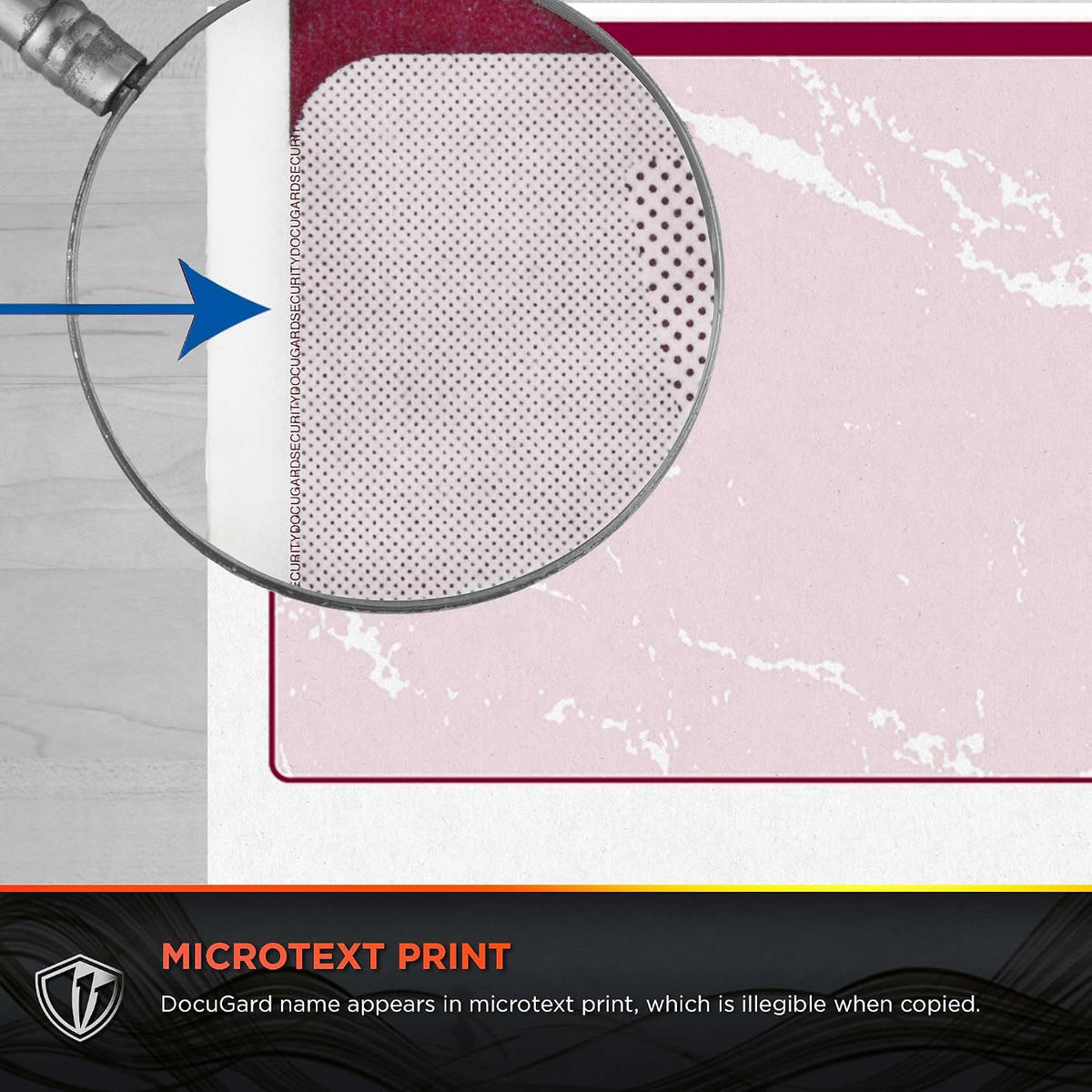 docugard standard burgundy marble top high security check showing dimensions