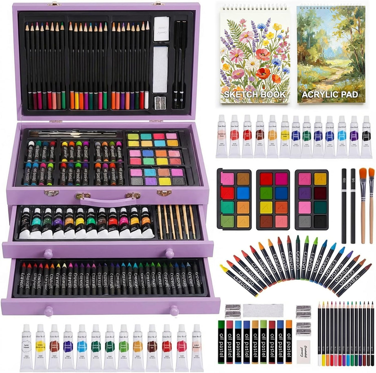 175 piece deluxe art set with 2 drawing, main product view
