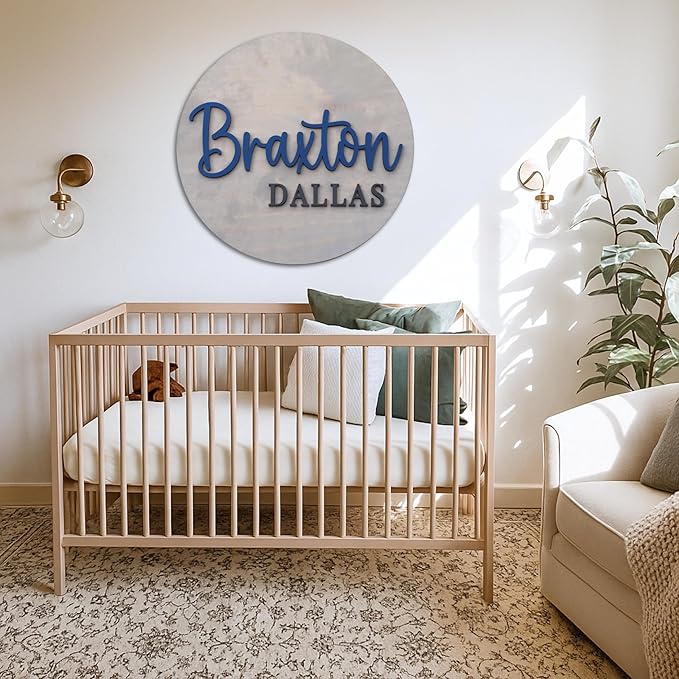 Custom Round Nusery Name Sign, Personalized 3D Baby Name Announcement Sign - Image 2