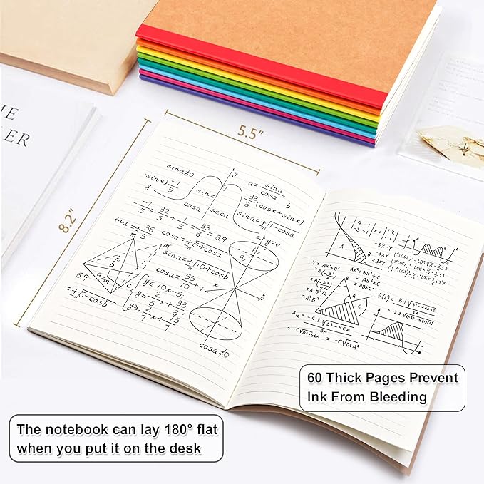 feela 8 Pack Composition Notebooks Bulk, Kraft Cover Lined Blank College Ruled - Image 2