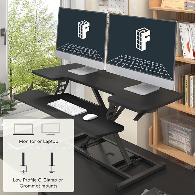 FLEXISPOT Standing Desk Converter 42-inch Spacious Sit to Stand up Dual Monitor - Image 5
