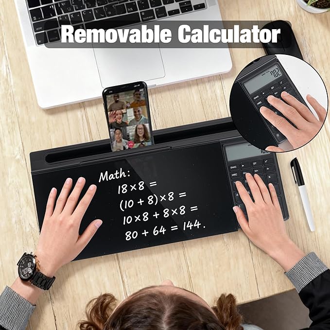 Glass Desktop Whiteboard with Calculator & Storage, Desk Dry Erase Note Memo - Image 3