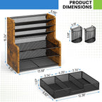 daoutime 6-tier mesh desk organizer with drawer, wooden on a desk or shelf