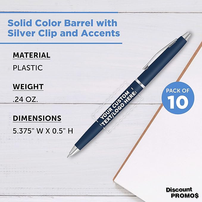 DISCOUNT PROMOS Custom Langham Ballpoint Pens Set of 10, Personalized Bulk Pack - Image 4