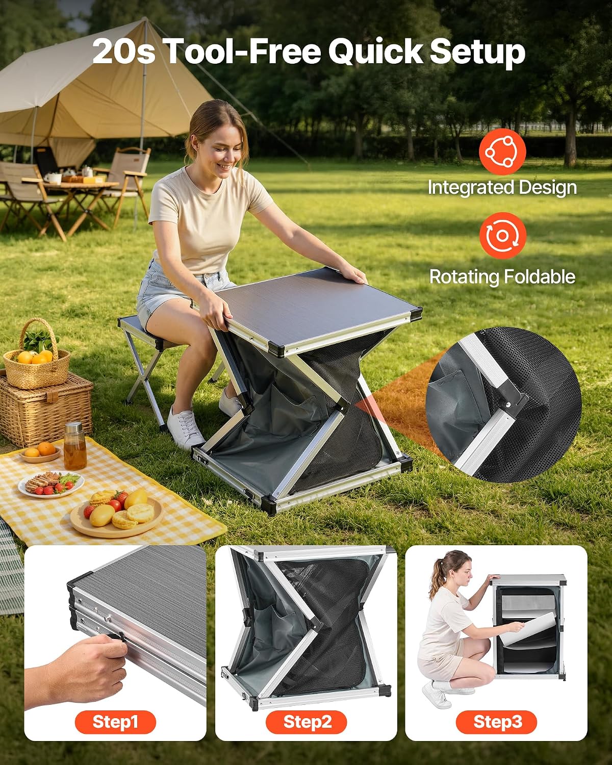 VEVOR Folding Camping Storage Cabinet, Outdoor Portable Lightweight Table