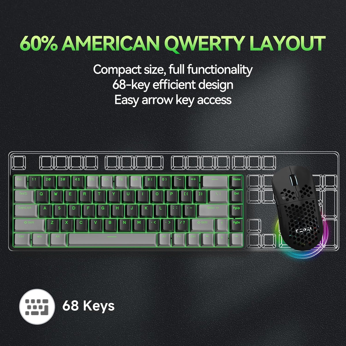 TMKB T68 60% Wireless Mechanical Gaming Keyboard, Tri-Mode BT5.0/2.4GHz/USB-C...