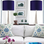GO&SO Dark Blue Velvet Drum Lamp Shade Set of 2 Medium 13" Top x 13" Bottom x - Image 6