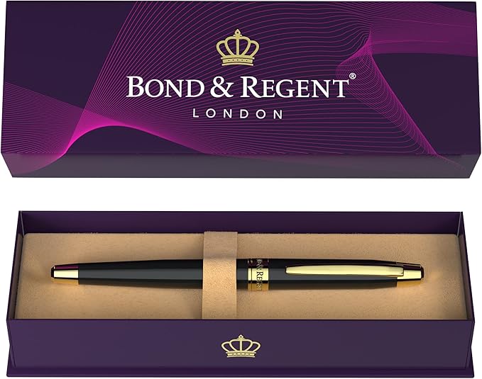 Bond & Regent Gloss Black & 24 Karat Gold | Certified Luxury Grade Rollerball by BondRegent