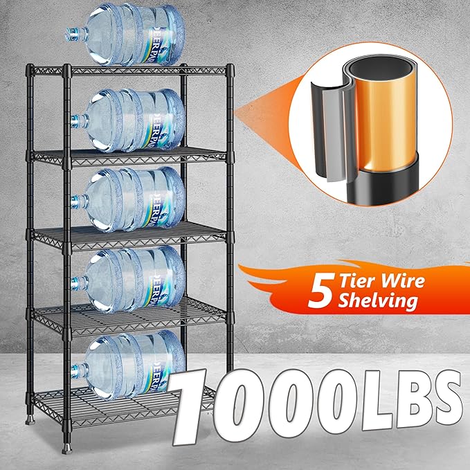 REIBII 1000LBS Wire Shelving Unit, 5 Tier Adjustable Metal Storage Shelves - Image 6