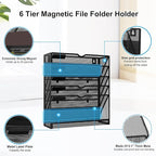 KZWKRG 6 Tier Magnetic File Holder, Large Capacity Mesh Hanging Wall Organizer - Image 8