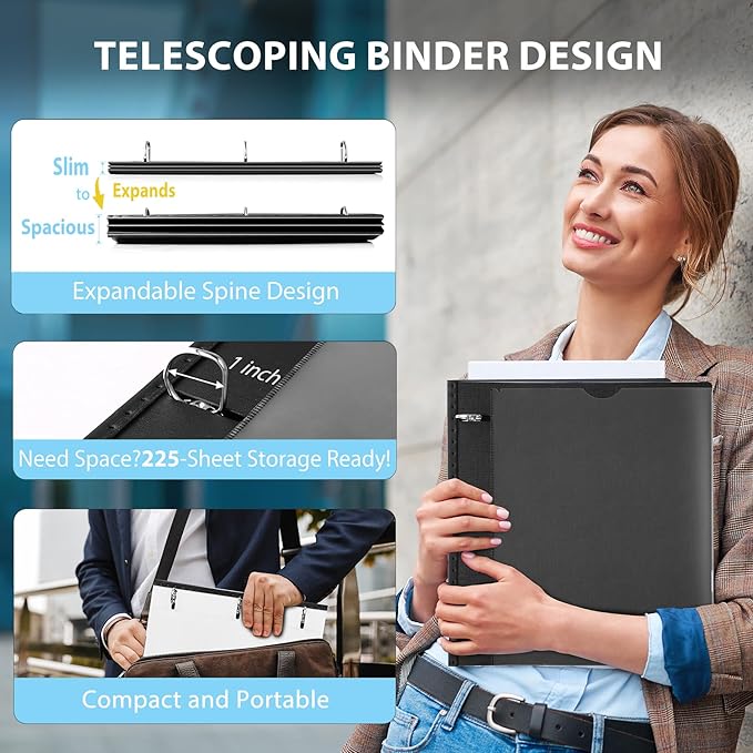 WOT I 12-Pack Telescoping 3 Ring Binder 1 Inch, Expandable Flexible Binder - Image 2